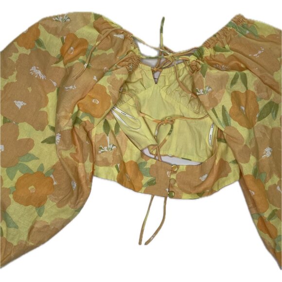 Sabo Australia Jianna Backless Top Puff Sleeves Floral Linen Blend Large - Picture 7 of 7